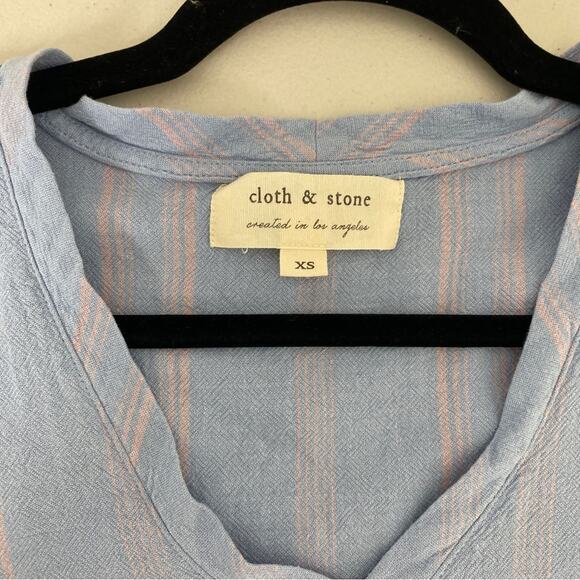 Anthropologie Cloth & Stone Blue Pink Striped Linen Blend T-Shirt Dress XS - Picture 6 of 9